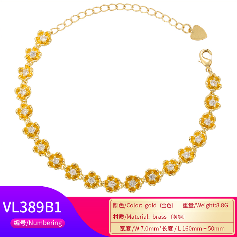 Elegant Simple Style Daisy Copper 18k Gold Plated Zircon Bracelets In Bulk display picture 5