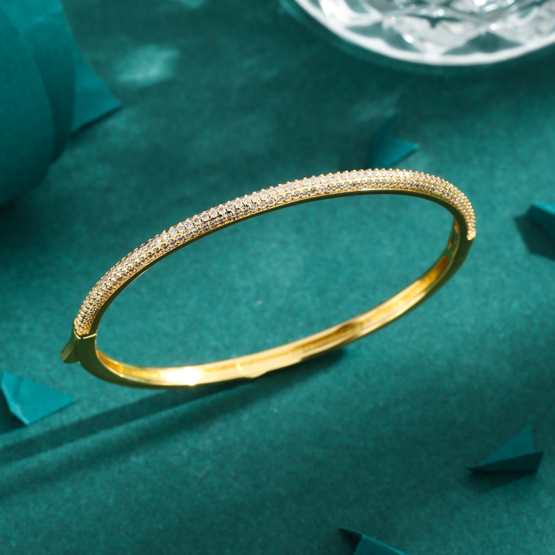 Elegant Luxurious Round Copper 18k Gold Plated Zircon Bangle In Bulk display picture 2
