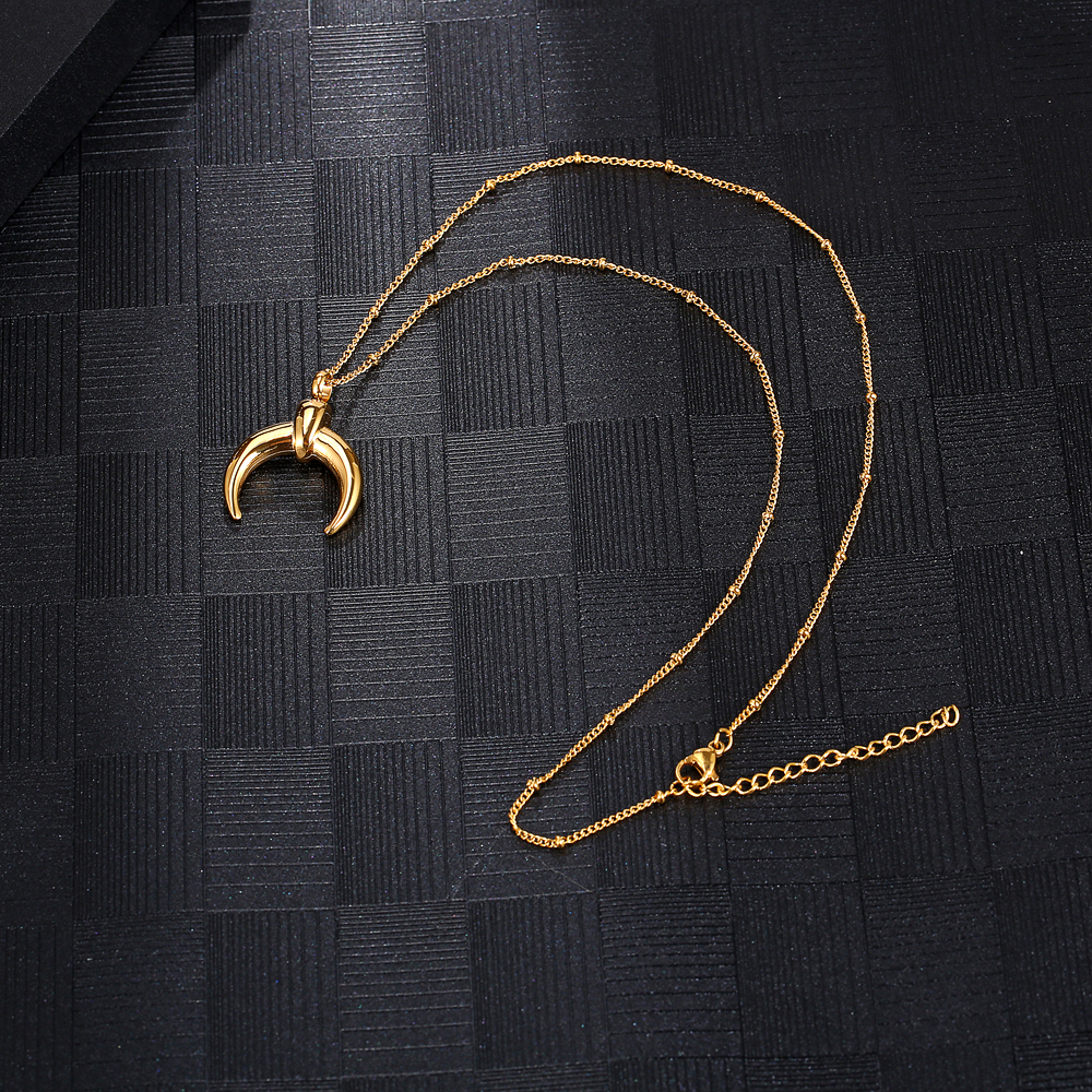 304 Stainless Steel 18K Gold Plated Simple Style Plating Moon Pendant Necklace display picture 5