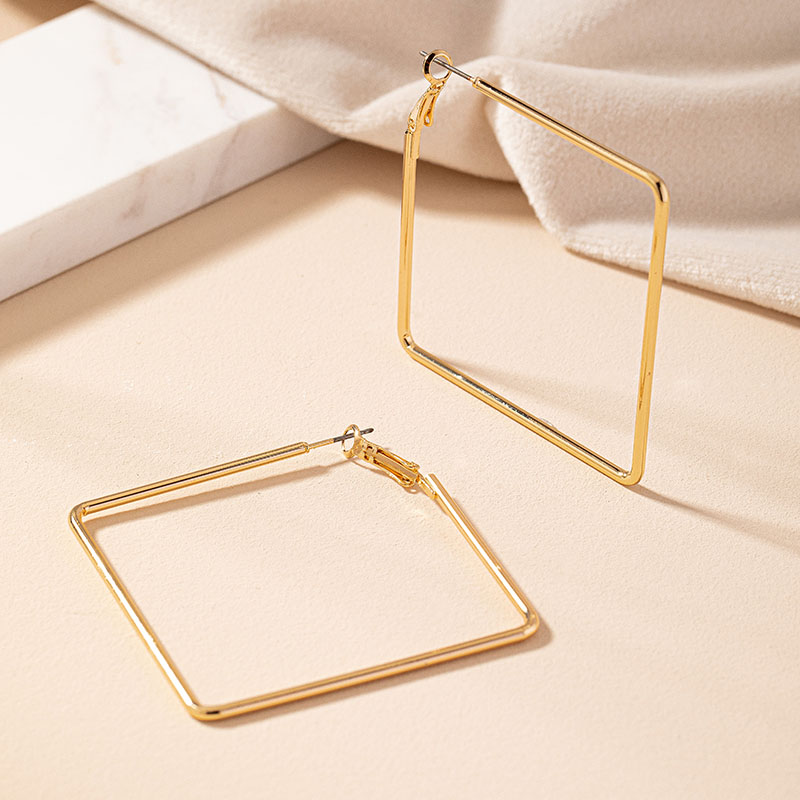 1 Pair Exaggerated Simple Style Quadrilateral Plating Alloy Gold Plated Hoop Earrings display picture 3