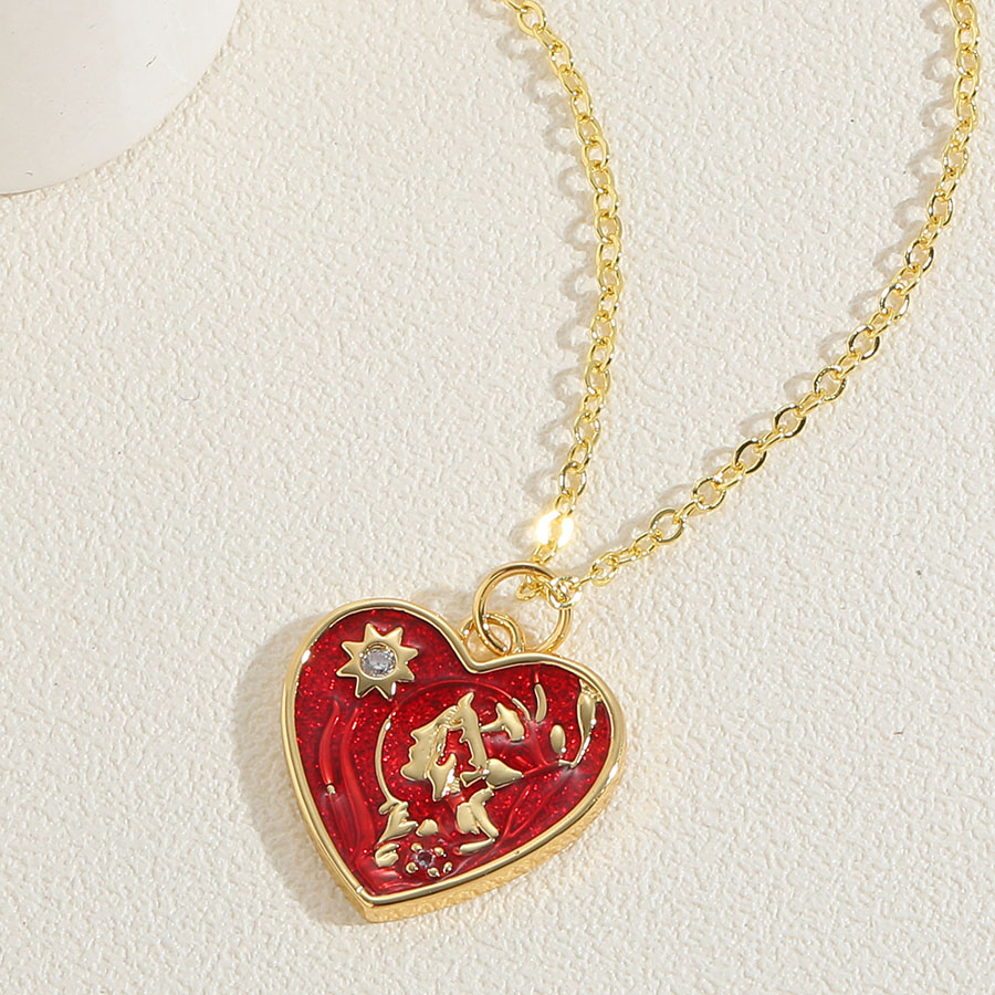 Simple Style Heart Shape Copper 14k Gold Plated Zircon Pendant Necklace In Bulk display picture 3
