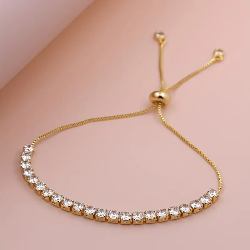 Glam Simple Style Square Copper 18k Gold Plated Zircon Tennis Bracelet In Bulk display picture 1