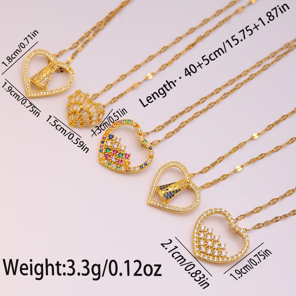 Ig Style Simple Style Heart Shape Stainless Steel Copper 18k Gold Plated Zircon Pendant Necklace In Bulk display picture 2