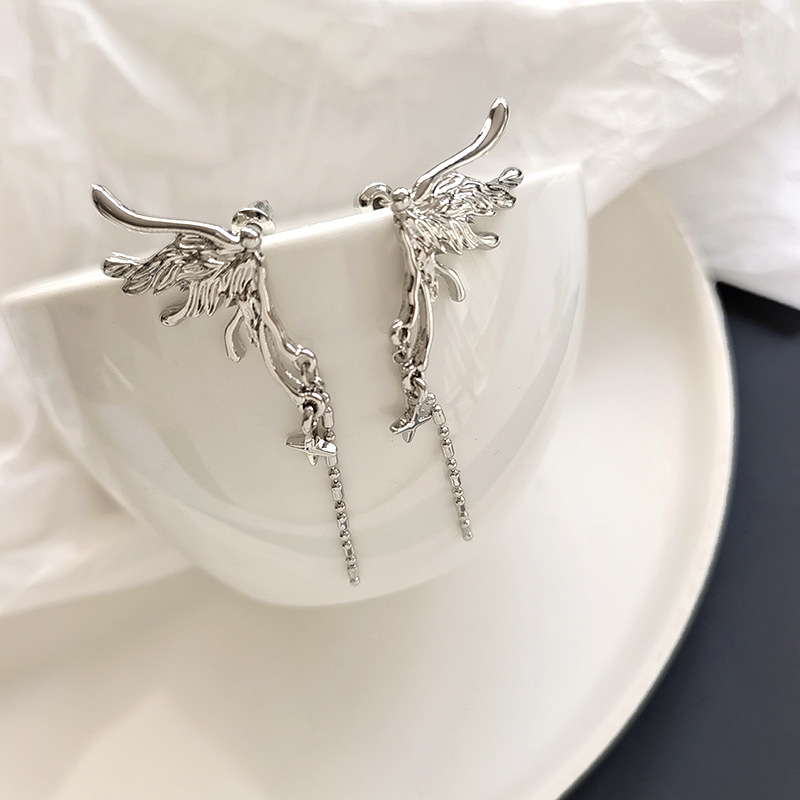 1 Pair Ig Style Simple Style Star Wings Plating Chain Alloy Copper Drop Earrings display picture 3