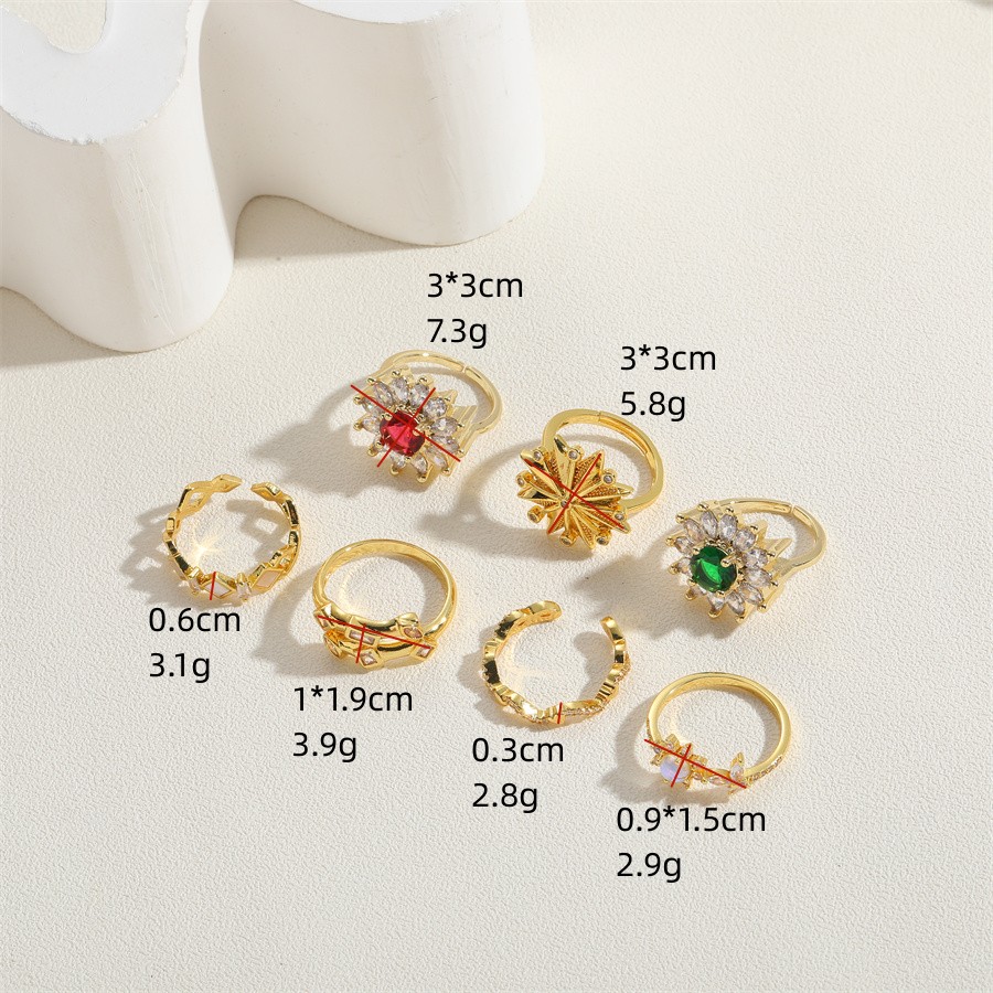 Ig Style Geometric Copper 14k Gold Plated Zircon Rings In Bulk display picture 6