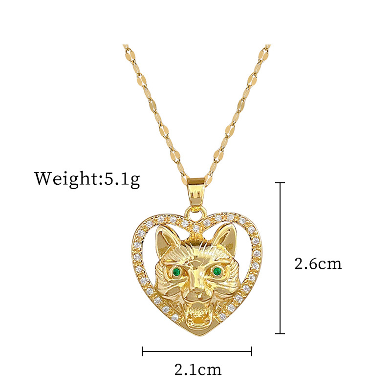 Wholesale Simple Style Heart Shape Cat Titanium Steel Copper Plating Inlay Artificial Gemstones Pendant Necklace display picture 1