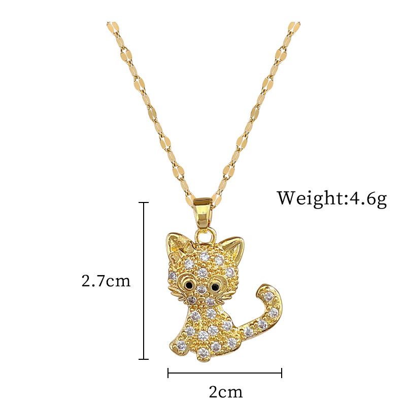 Wholesale Cute Cat Titanium Steel Copper Plating Inlay Artificial Gemstones Pendant Necklace display picture 2