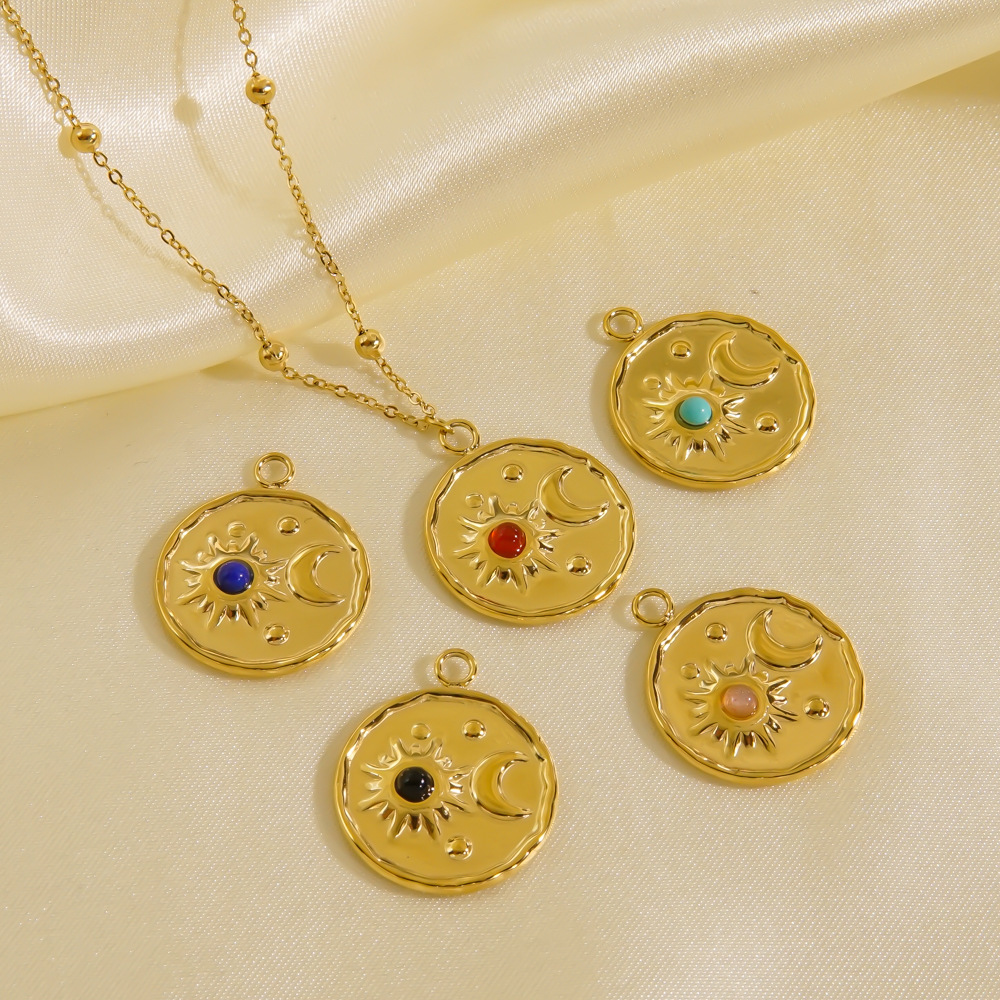 304 Stainless Steel 14K Gold Plated IG Style Plating Inlay Sun Moon Natural Stone Pendant Necklace display picture 1
