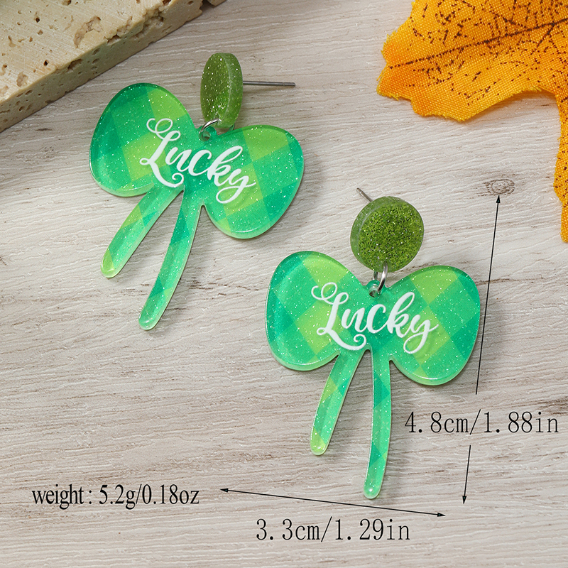 1 Pair Simple Style Shamrock Four Leaf Clover Painted Arylic Drop Earrings display picture 19