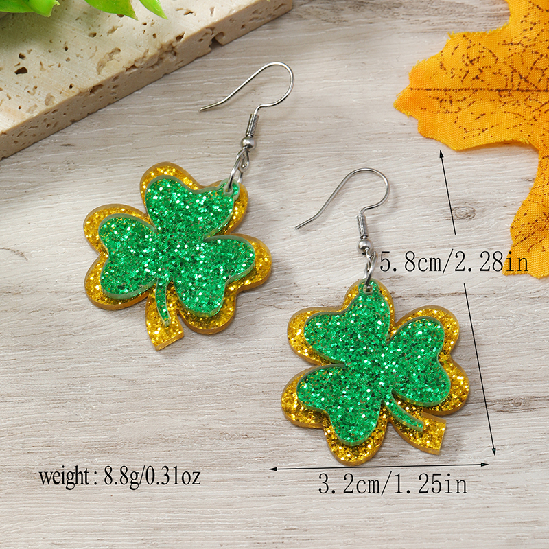 1 Pair Simple Style Shamrock Four Leaf Clover Painted Arylic Drop Earrings display picture 11
