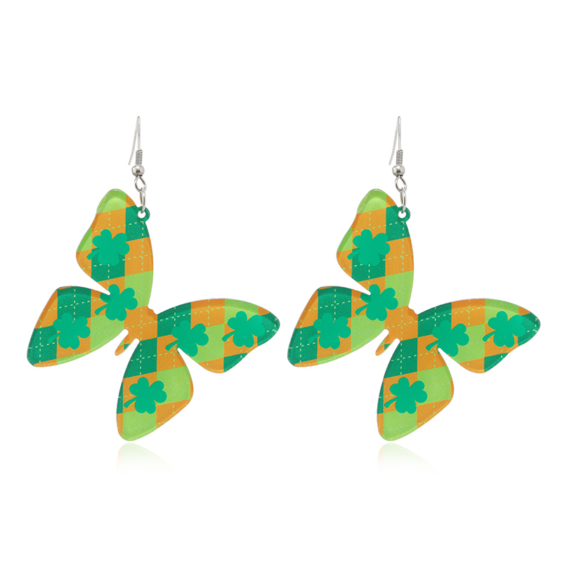 1 Pair Simple Style Shamrock Four Leaf Clover Painted Arylic Drop Earrings display picture 8