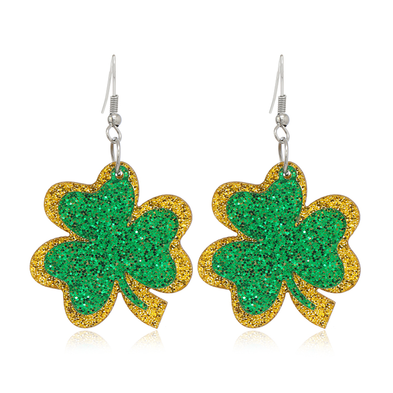 1 Pair Simple Style Shamrock Four Leaf Clover Painted Arylic Drop Earrings display picture 13