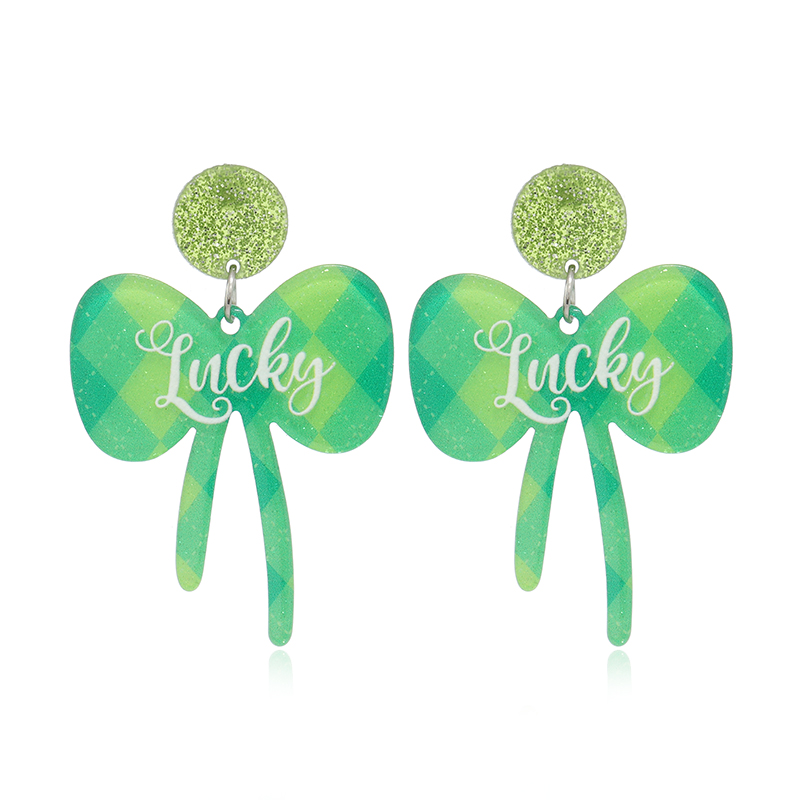 1 Pair Simple Style Shamrock Four Leaf Clover Painted Arylic Drop Earrings display picture 17