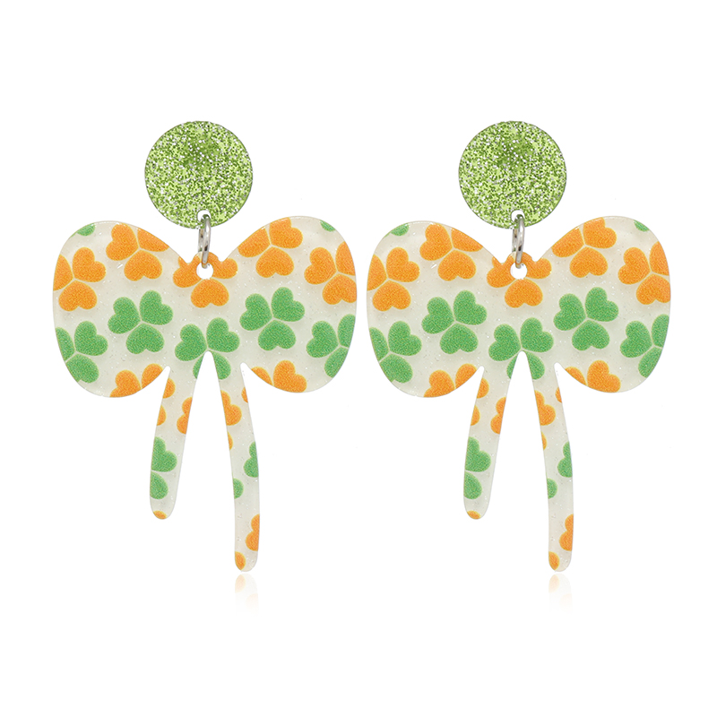 1 Pair Simple Style Shamrock Four Leaf Clover Painted Arylic Drop Earrings display picture 18