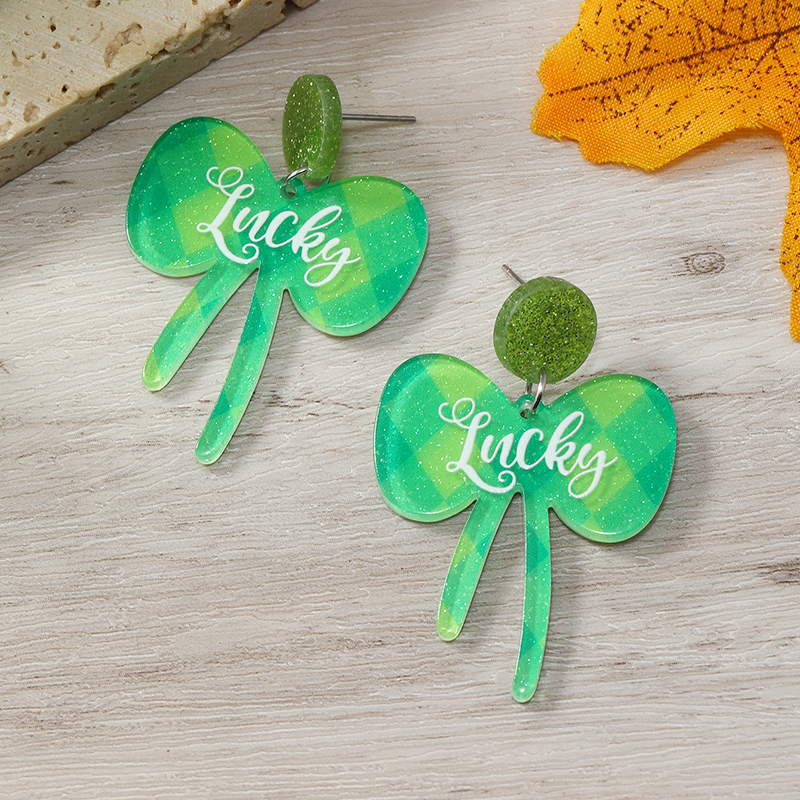 1 Pair Simple Style Shamrock Four Leaf Clover Painted Arylic Drop Earrings display picture 23