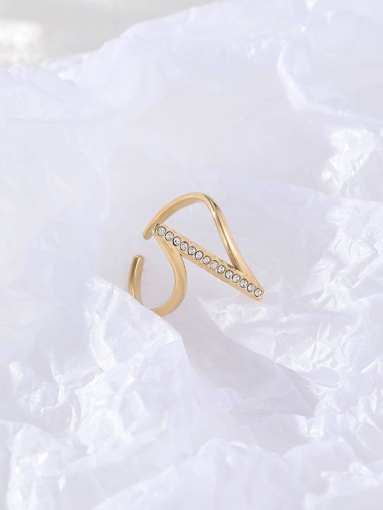 304 Stainless Steel 14K Gold Plated Simple Style Plating Inlay Geometric Zircon Open Rings display picture 2