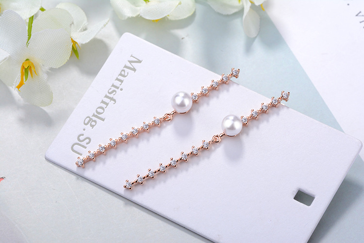1 Pair Simple Style Shiny Geometric Inlay Copper Artificial Pearls Zircon Drop Earrings display picture 7