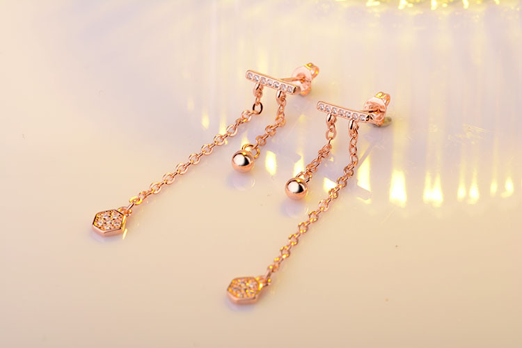 1 Pair Elegant Simple Style Geometric Tassel Inlay Copper Zircon Drop Earrings display picture 2