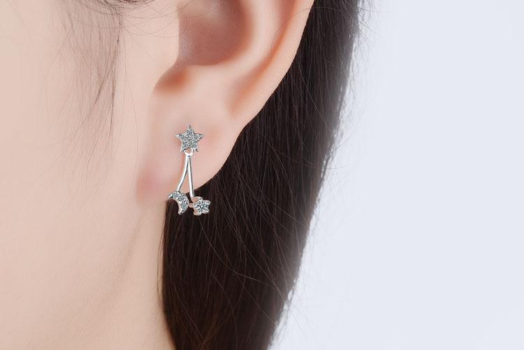 1 Pair Casual Simple Style Star Moon Inlay Copper Zircon White Gold Plated Drop Earrings display picture 1