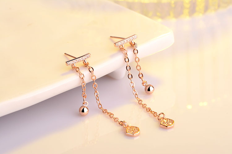 1 Pair Elegant Simple Style Geometric Tassel Inlay Copper Zircon Drop Earrings display picture 4