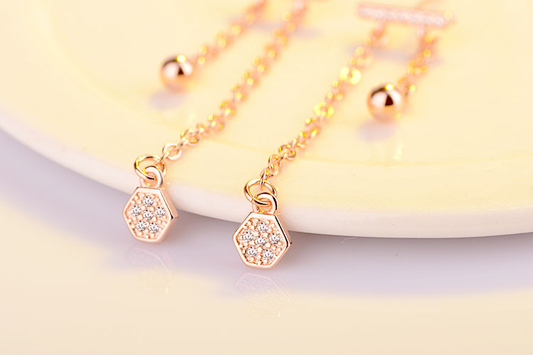 1 Pair Elegant Simple Style Geometric Tassel Inlay Copper Zircon Drop Earrings display picture 5