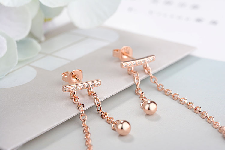 1 Pair Elegant Simple Style Geometric Tassel Inlay Copper Zircon Drop Earrings display picture 7