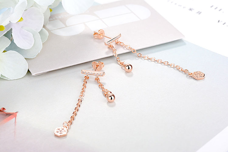 1 Pair Elegant Simple Style Geometric Tassel Inlay Copper Zircon Drop Earrings display picture 8