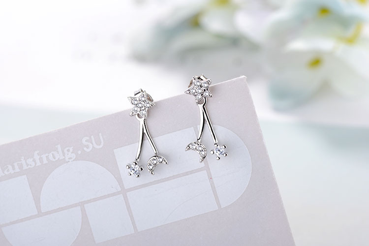 1 Pair Casual Simple Style Star Moon Inlay Copper Zircon White Gold Plated Drop Earrings display picture 6