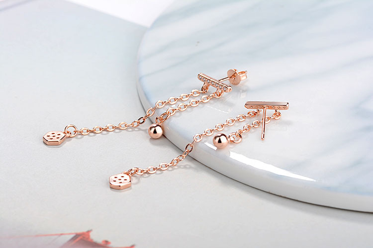 1 Pair Elegant Simple Style Geometric Tassel Inlay Copper Zircon Drop Earrings display picture 9