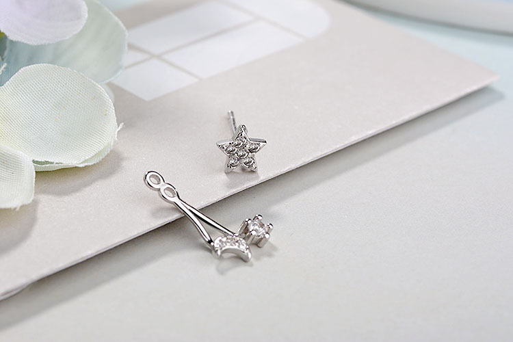 1 Pair Casual Simple Style Star Moon Inlay Copper Zircon White Gold Plated Drop Earrings display picture 8