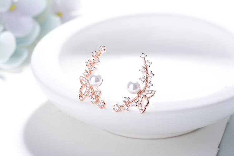 1 Pair Fairy Style Elegant Lady Bow Knot Inlay Copper Pearl Zircon Ear Studs display picture 7
