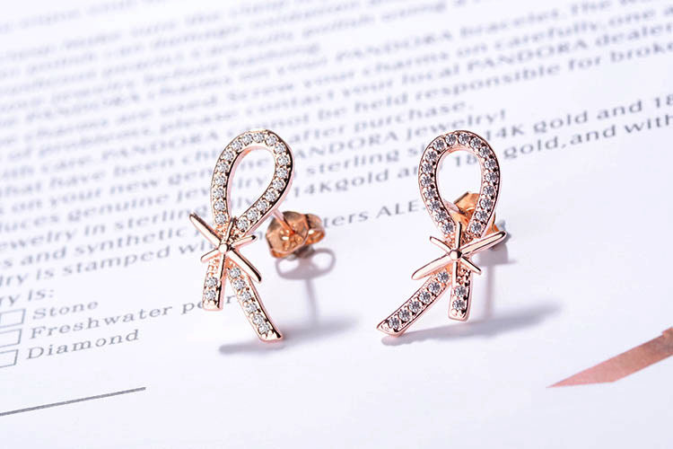 1 Pair Simple Style Classic Style Bow Knot Inlay Copper Rhinestones Ear Studs display picture 2