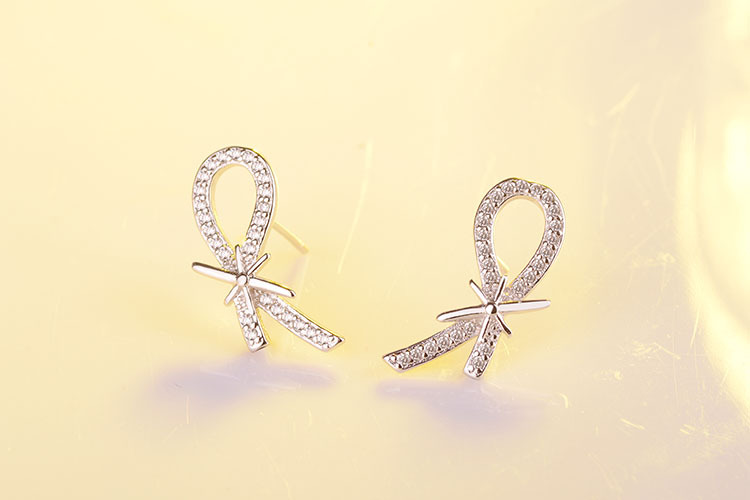 1 Pair Simple Style Classic Style Bow Knot Inlay Copper Rhinestones Ear Studs display picture 3