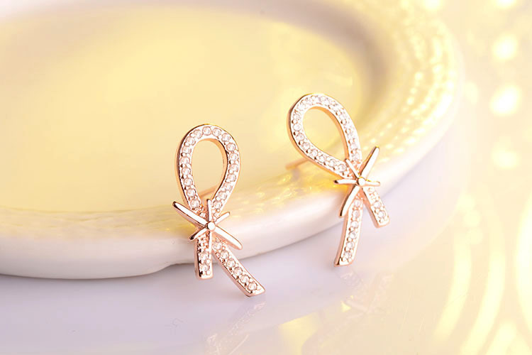1 Pair Simple Style Classic Style Bow Knot Inlay Copper Rhinestones Ear Studs display picture 8