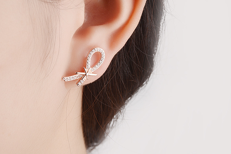 1 Paire Style Simple Style Classique Noeud D'Arc Incruster Le Cuivre Strass Boucles D'Oreilles display picture 11