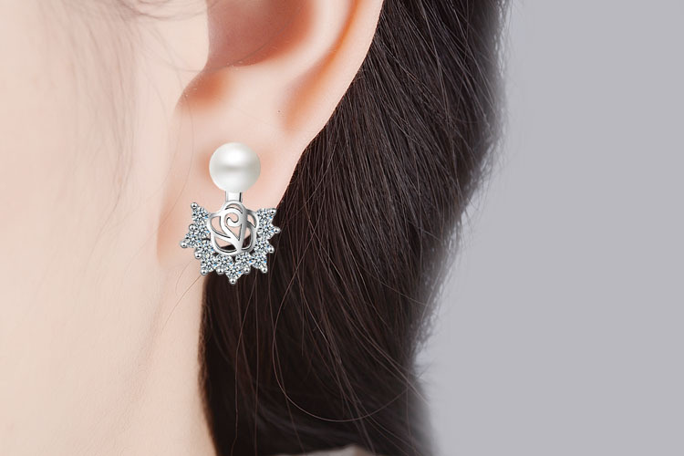 1 Pair Lady Flower Plating Inlay Copper Pearl Zircon White Gold Plated Drop Earrings display picture 7