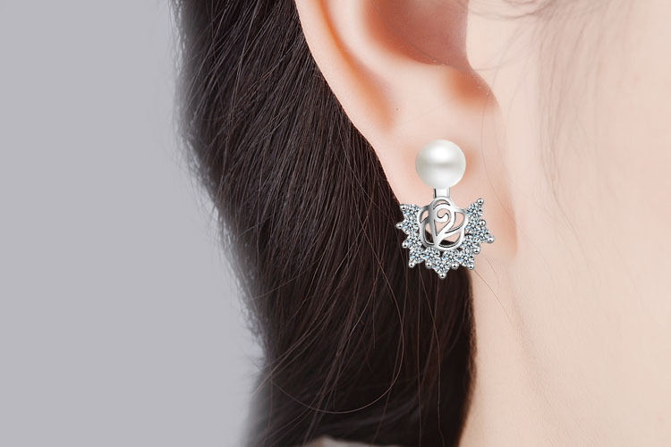 1 Pair Lady Flower Plating Inlay Copper Pearl Zircon White Gold Plated Drop Earrings display picture 8