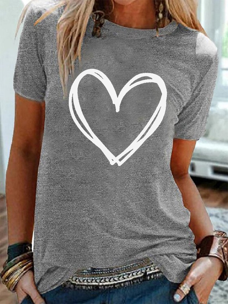 Women's T-shirt Short Sleeve T-shirts Printing Casual Streetwear Heart Shape display picture 5