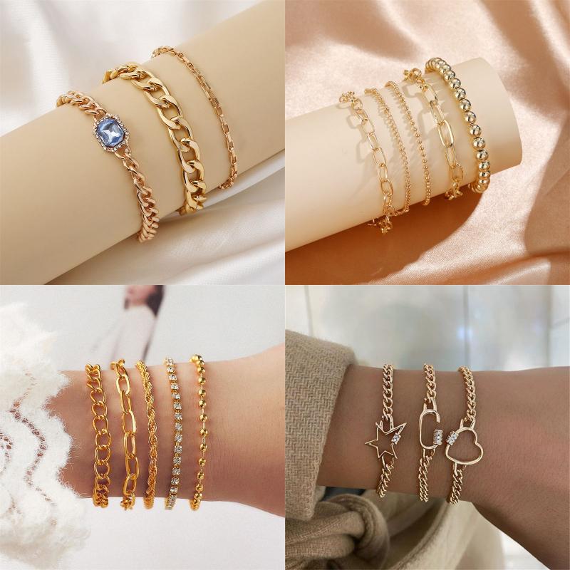 Simple Style Streetwear Round Heart Shape Solid Color Alloy Iron Copper Beaded Plating Inlay Rhinestones Zircon Women's Bracelets display picture 2