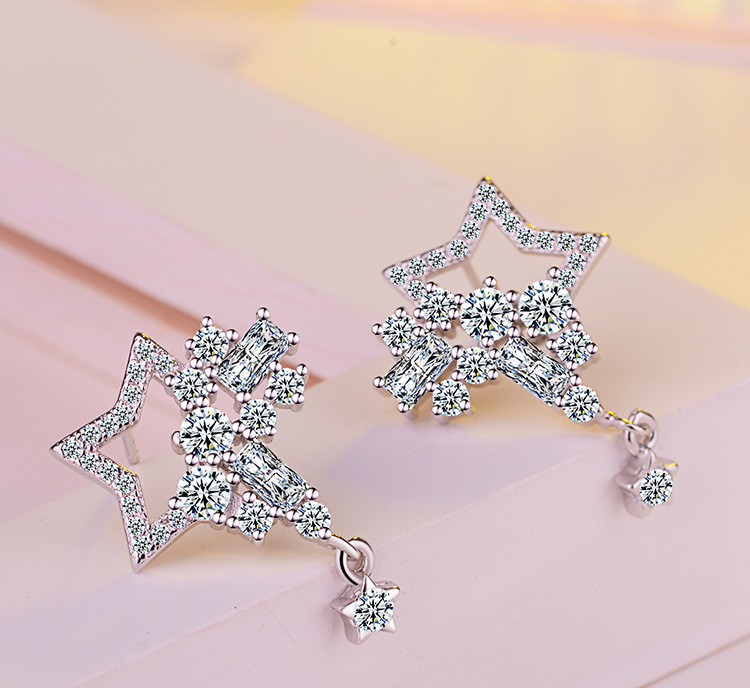1 Pair Elegant Commute Star Plating Inlay Copper Zircon White Gold Plated Ear Studs display picture 1