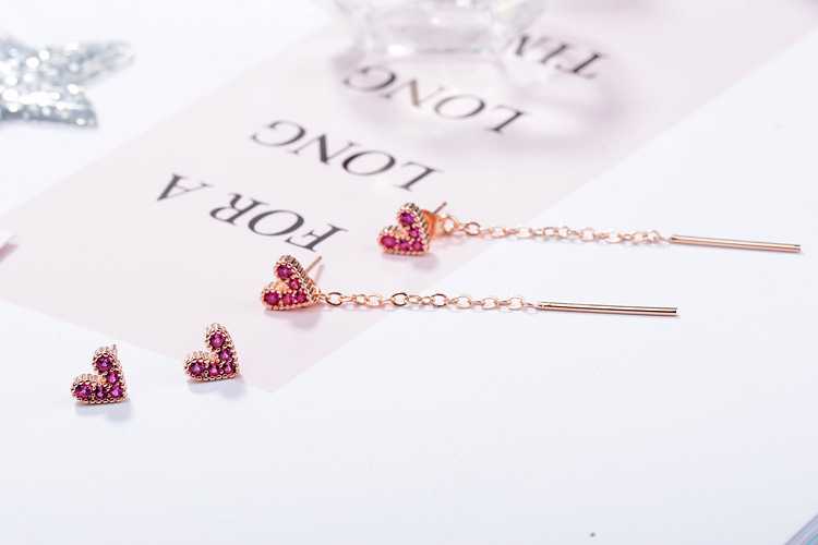 1 Pair Simple Style Shiny Heart Shape Chain Inlay Copper Zircon Drop Earrings Ear Studs display picture 2