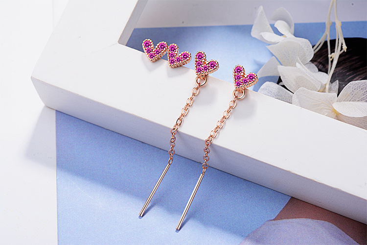 1 Pair Simple Style Shiny Heart Shape Chain Inlay Copper Zircon Drop Earrings Ear Studs display picture 4