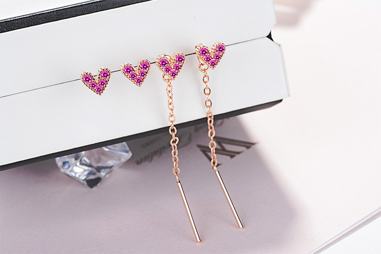 1 Pair Simple Style Shiny Heart Shape Chain Inlay Copper Zircon Drop Earrings Ear Studs display picture 7