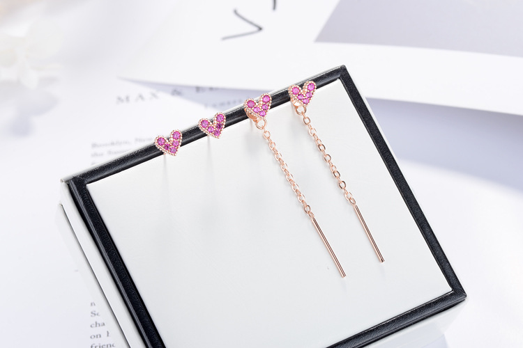 1 Paire Style Simple Brillant Forme De Cœur Chaîne Incruster Le Cuivre Zircon Boucles D'oreilles Boucles D'Oreilles display picture 9