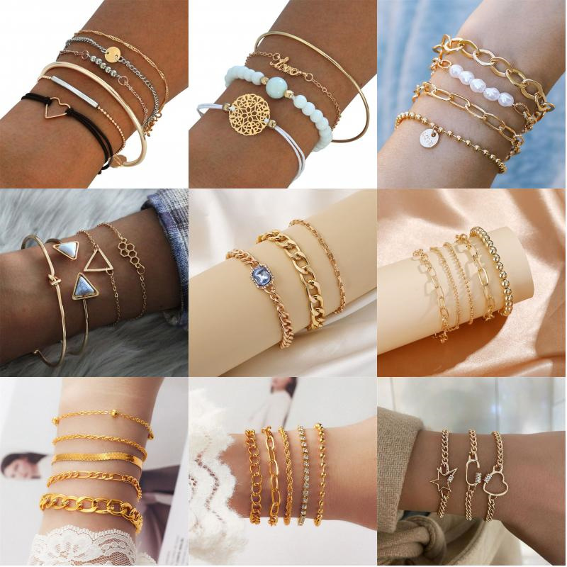 Simple Style Streetwear Round Heart Shape Solid Color Alloy Iron Copper Beaded Plating Inlay Rhinestones Zircon Women's Bracelets display picture 1