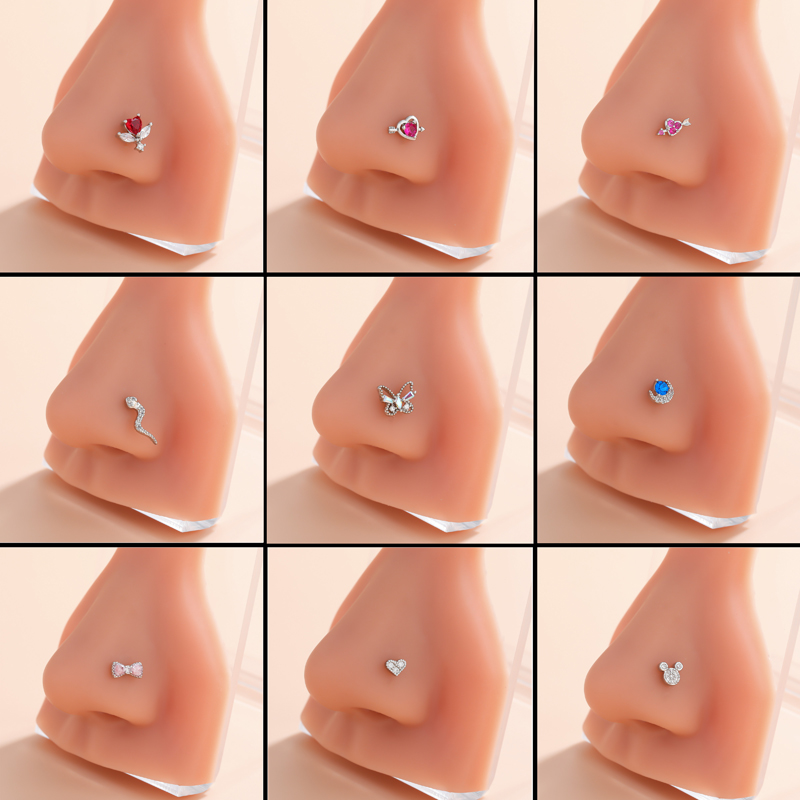 Ig Style Classic Style Animal Heart Shape Bow Knot Stainless Steel Copper 18k Gold Plated Zircon Nose Studs In Bulk display picture 2