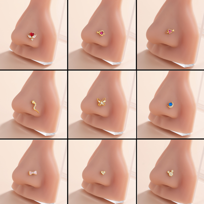 Ig Style Classic Style Animal Heart Shape Bow Knot Stainless Steel Copper 18k Gold Plated Zircon Nose Studs In Bulk display picture 3