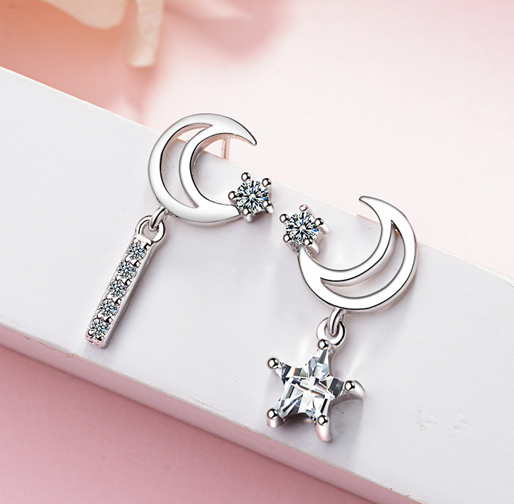 1 Pair Ig Style Star Moon Asymmetrical Hollow Out Inlay Copper Zircon Drop Earrings display picture 1