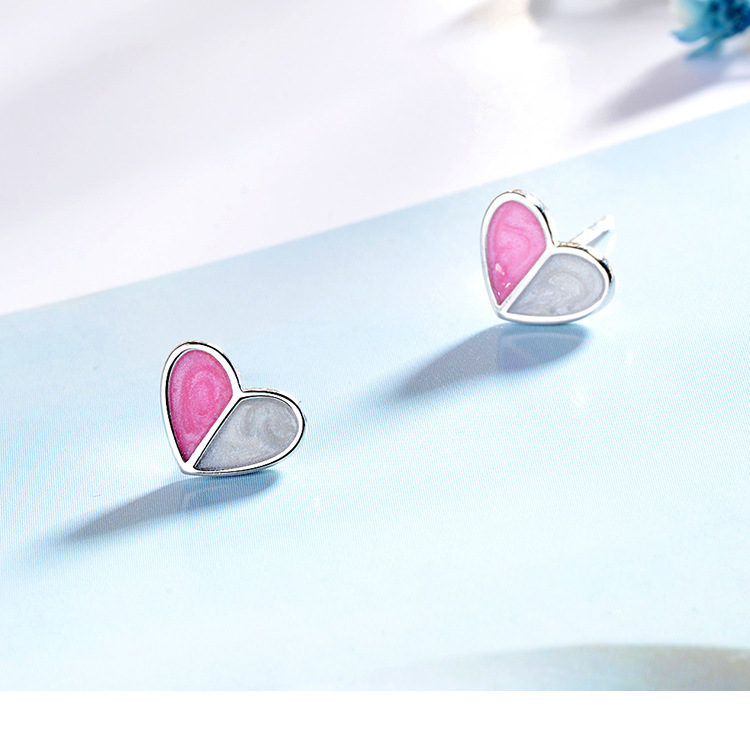 1 Pair Simple Style Heart Shape Epoxy Plating Copper Ear Studs display picture 5