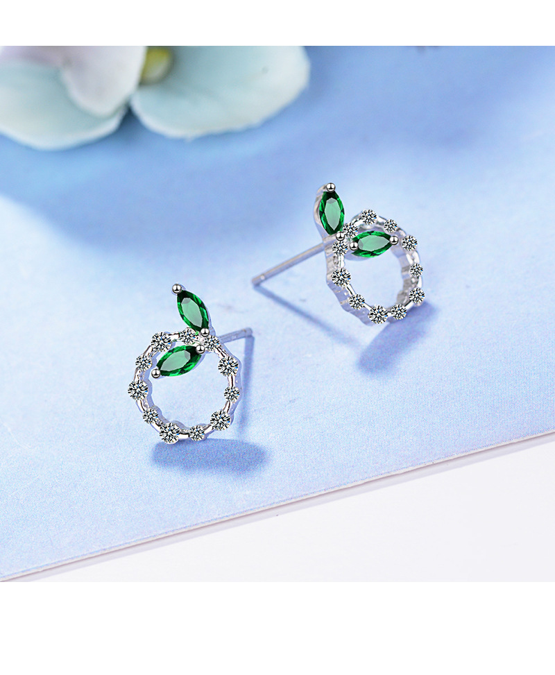 1 Piece Sweet Leaf Plating Inlay Copper Zircon White Gold Plated Ear Studs display picture 4
